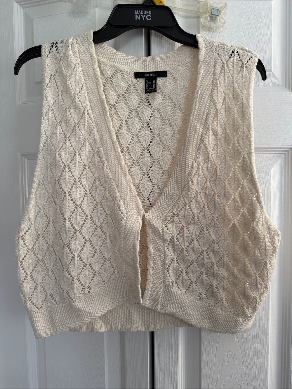 Forever 21 Cream Openwork Knit Sweater Vest